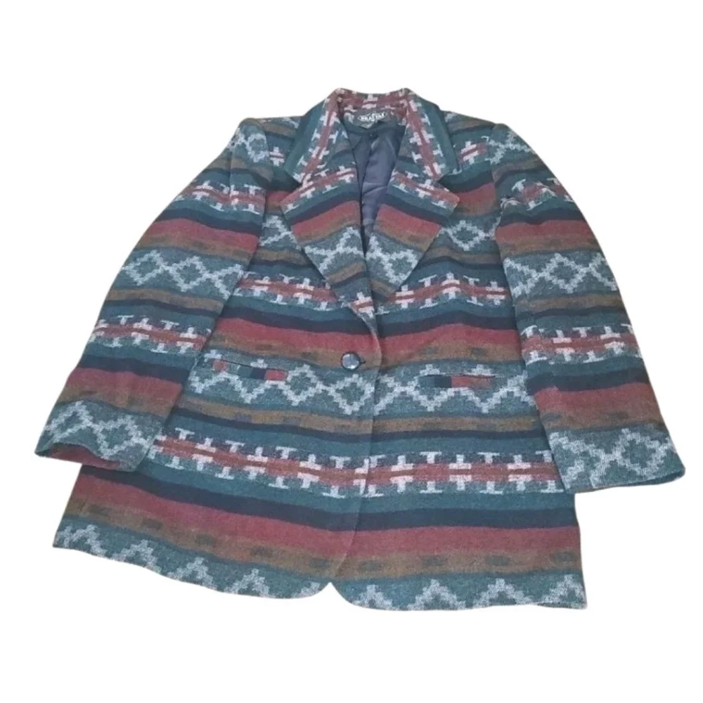 Braeton Wool Blend Blazer Jacket Lg Aztec Southwest Tribal Old Money Rockabilly